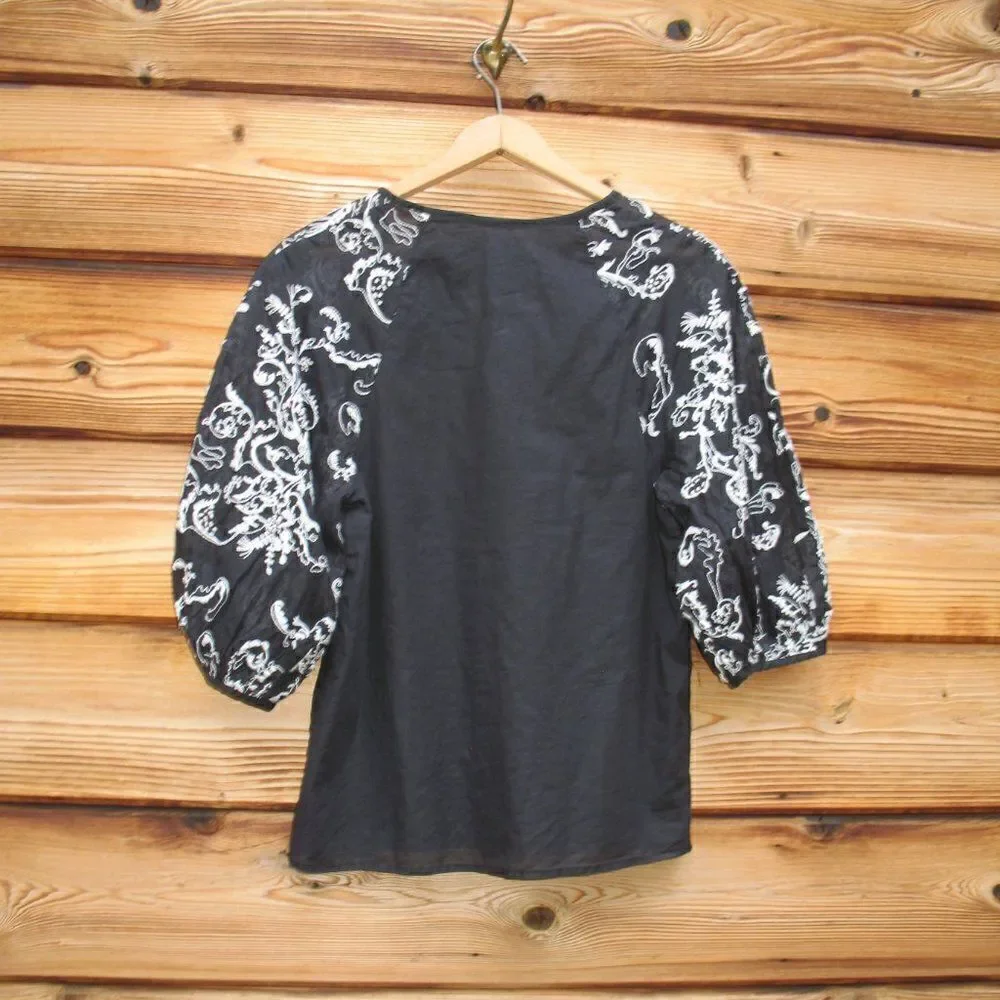 NWT Anthropologie Edme & Esyllte Embroidered Puff Sleeve Blouse Top